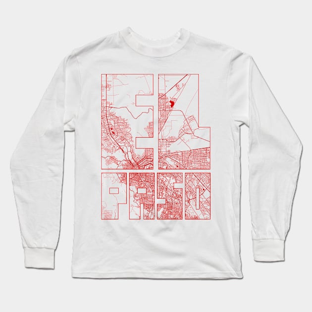 El Paso, USA City Map Typography - Oriental Long Sleeve T-Shirt by deMAP Studio